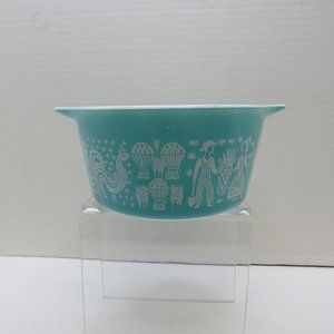 VTG Pyrex Turquoise Amish Butter Print Pattern #473 1 QT Made in USA.